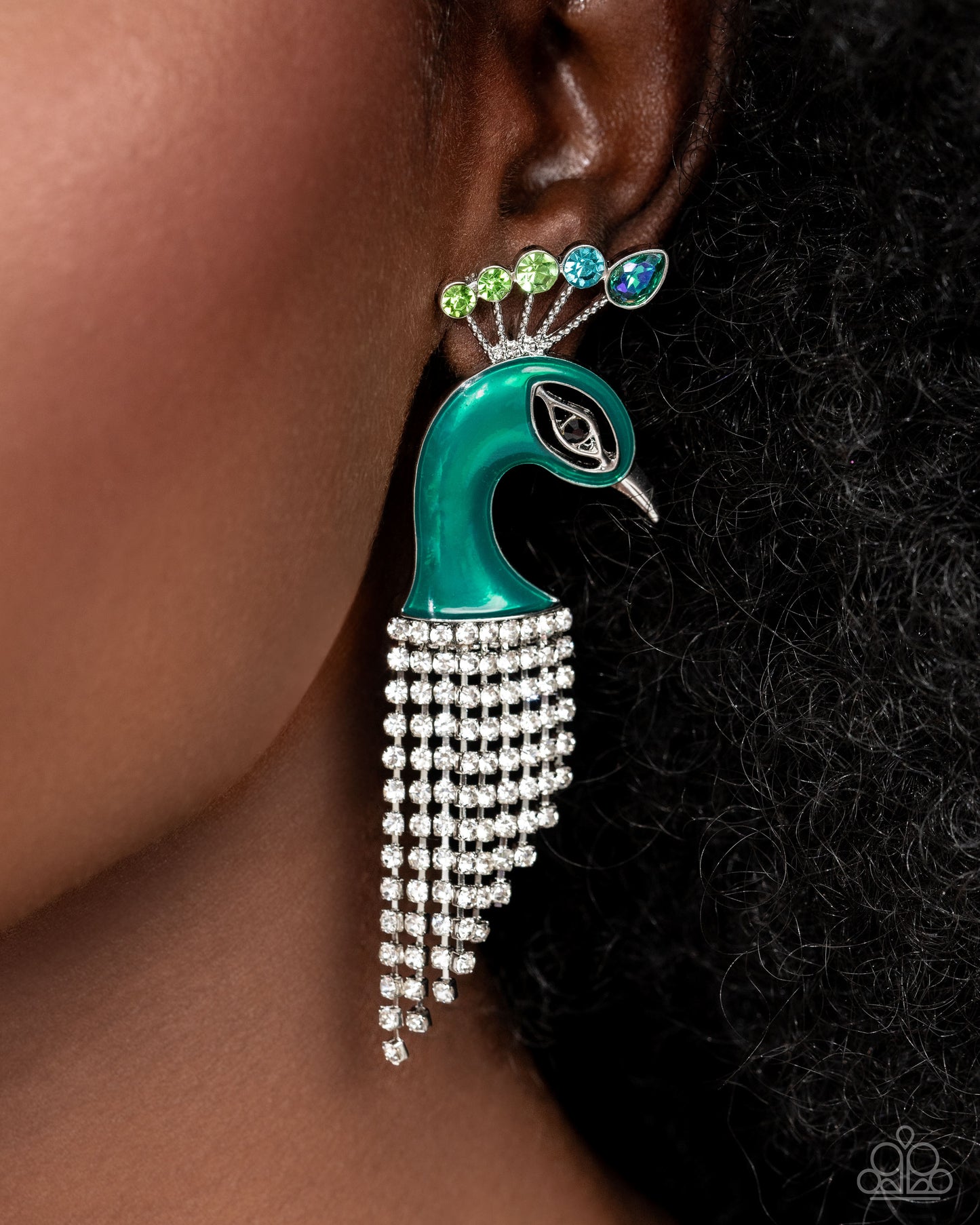 Pampered Peacock - Multi Green and Blue Bird Silver Post Earrings - Life of the Party