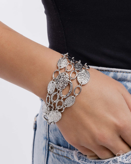 Hammered Helm - Silver Textured Oval Chain Clasp Bracelet