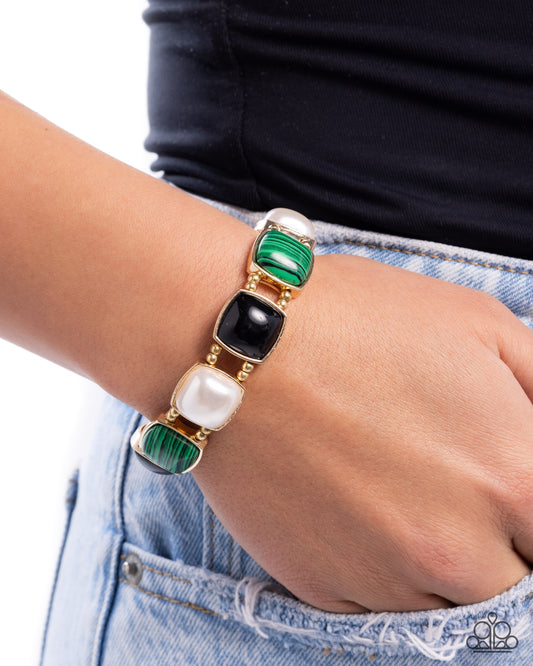 Everfree Elegance - Multi Black Green White Pearl Gold Stretchy Bracelet