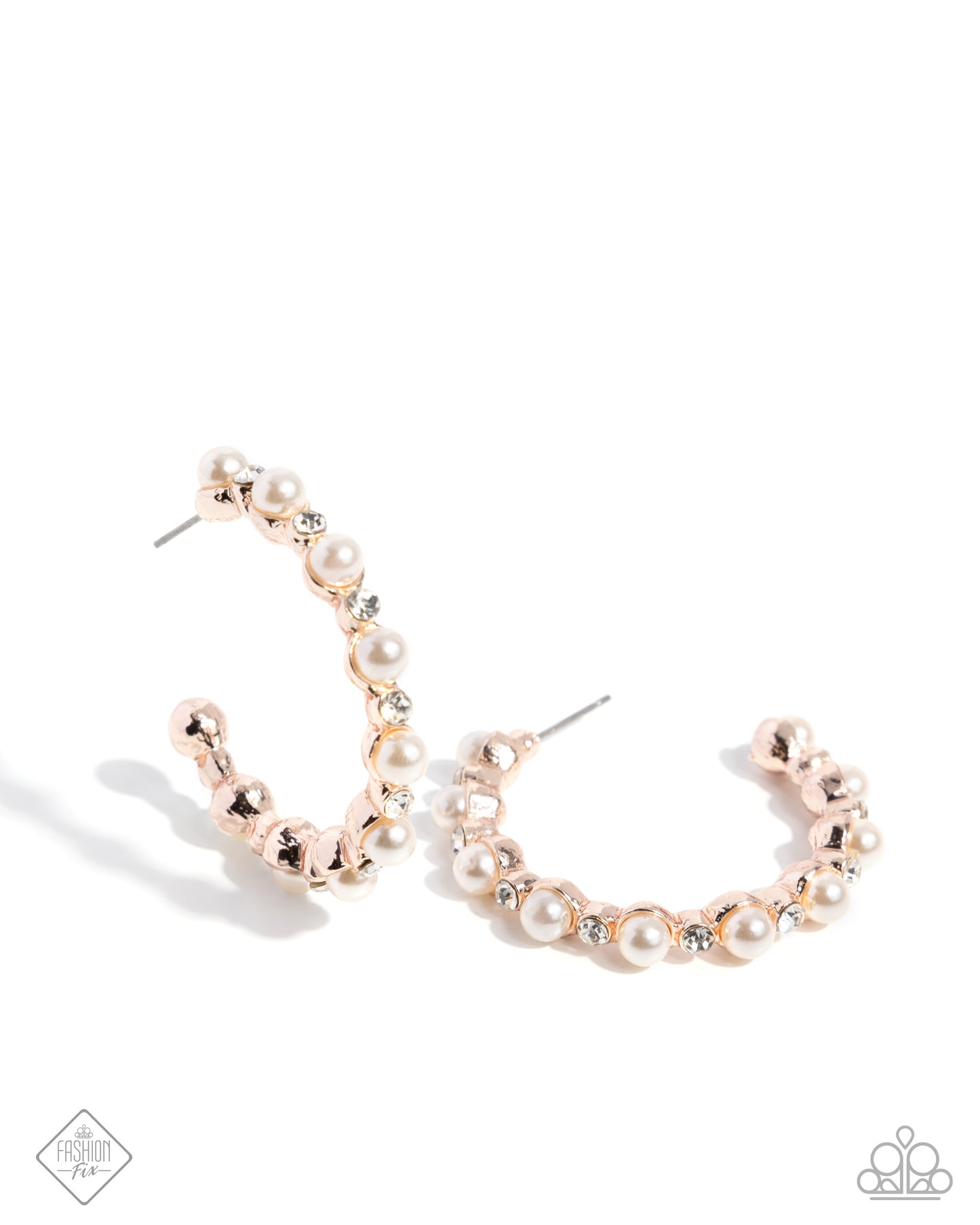 Shimmery Scope - Rose Gold White Pearl Hoop Earrings - Fashion Fix