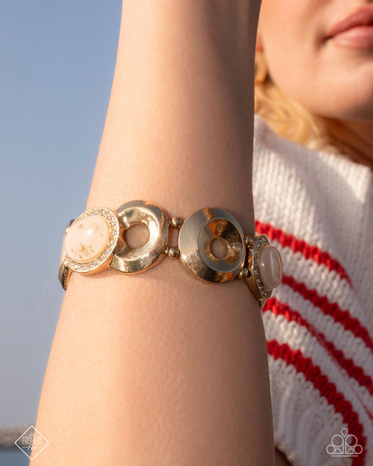 Feminine Flecks - Gold White Rhinestone Stretchy Bracelet - Fashion Fix
