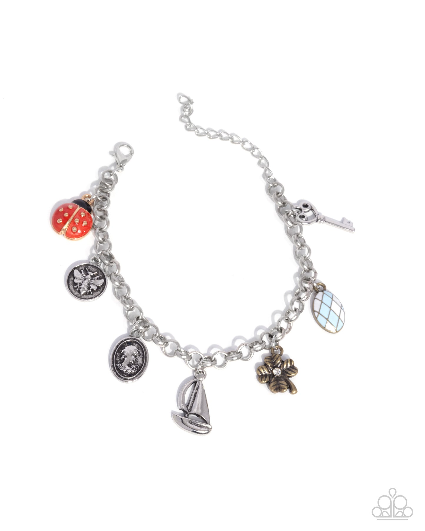 Sailing Through Life - Multi Bee Flower Sailboat Lady Bug Shell Egg Charm Clasp Bracelet