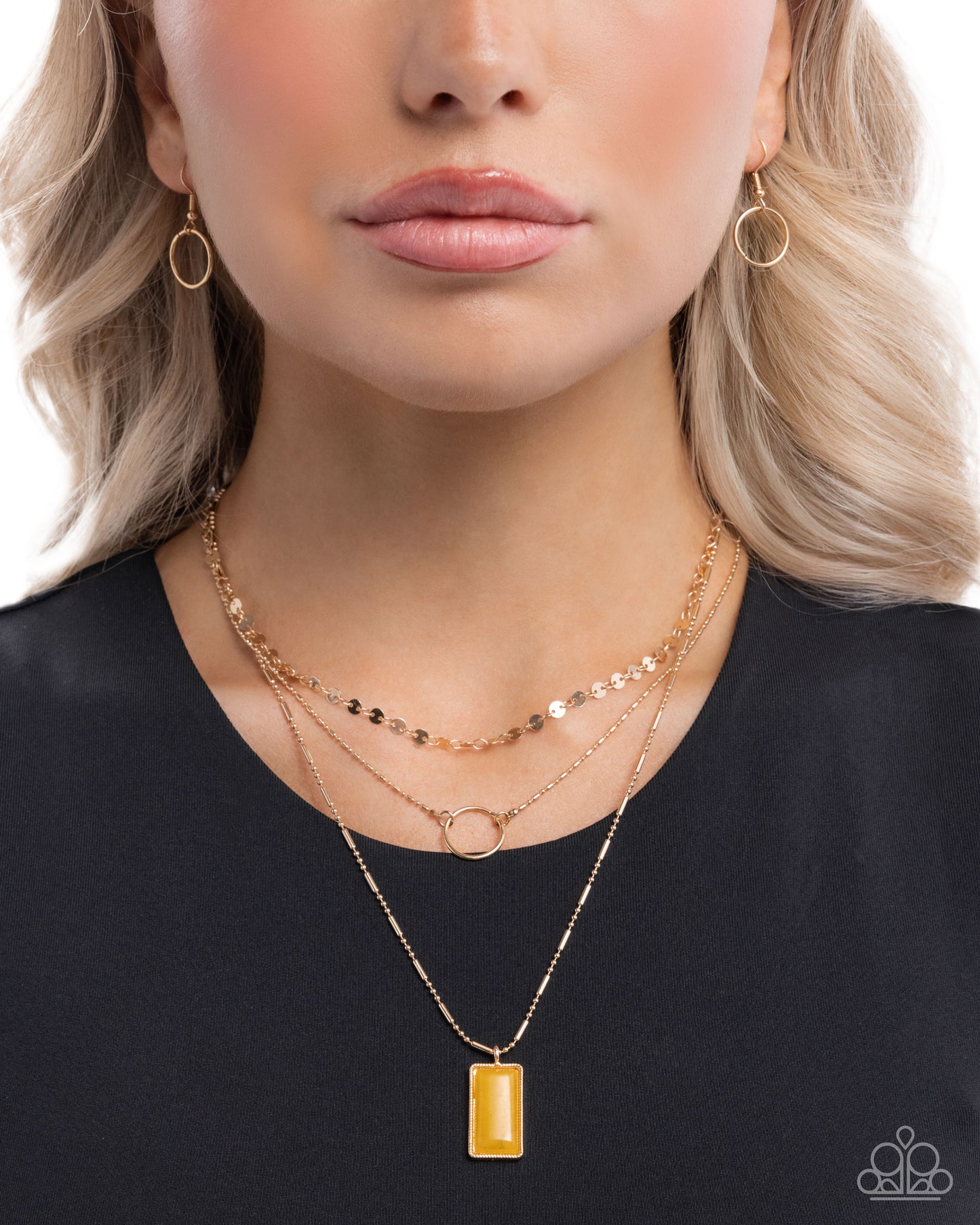 Layered Lyric - Yellow Stone Gold Layered Short Necklace