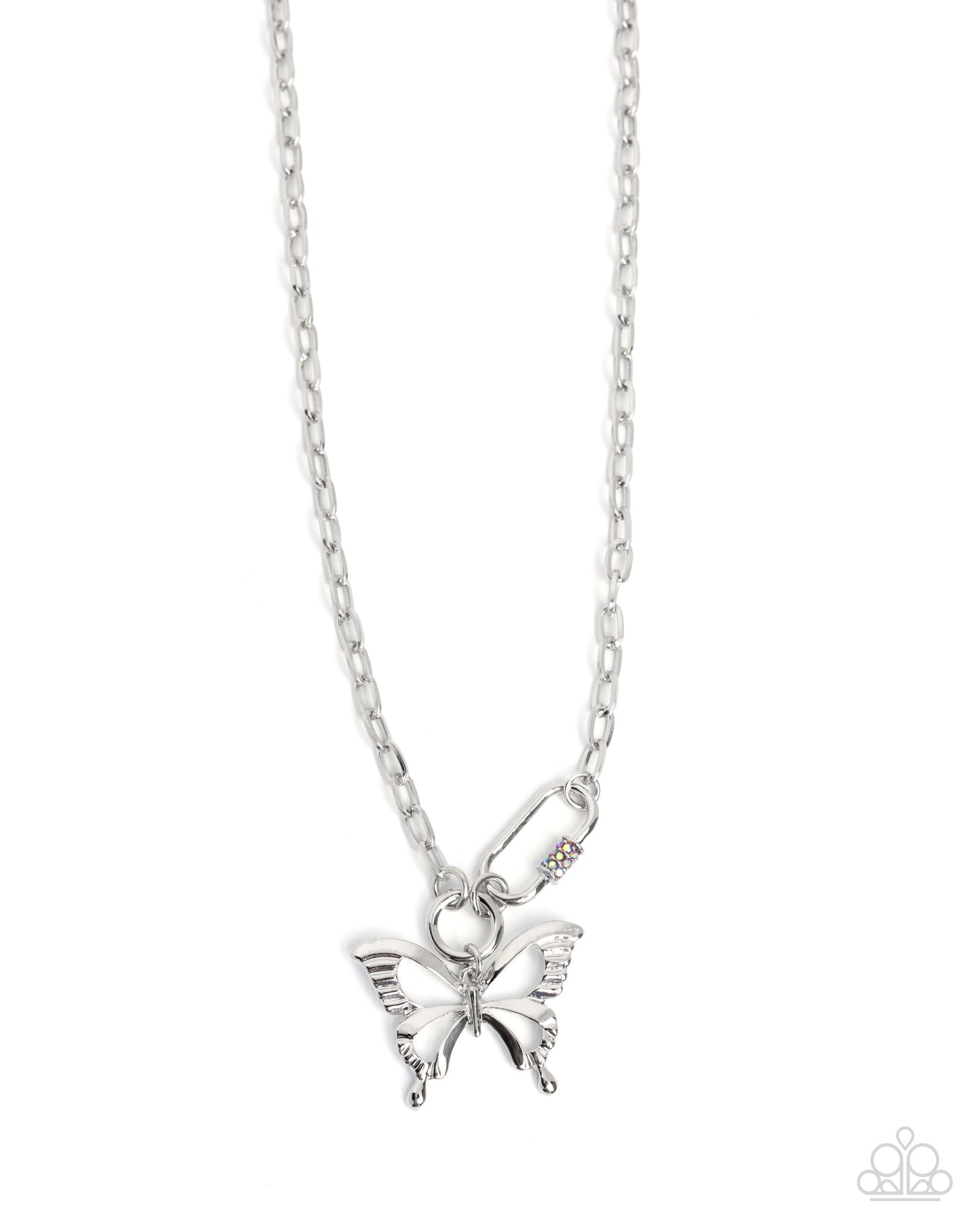 Fluttering Fuel - Orange Rhinestone Silver Butterfly Short Necklace