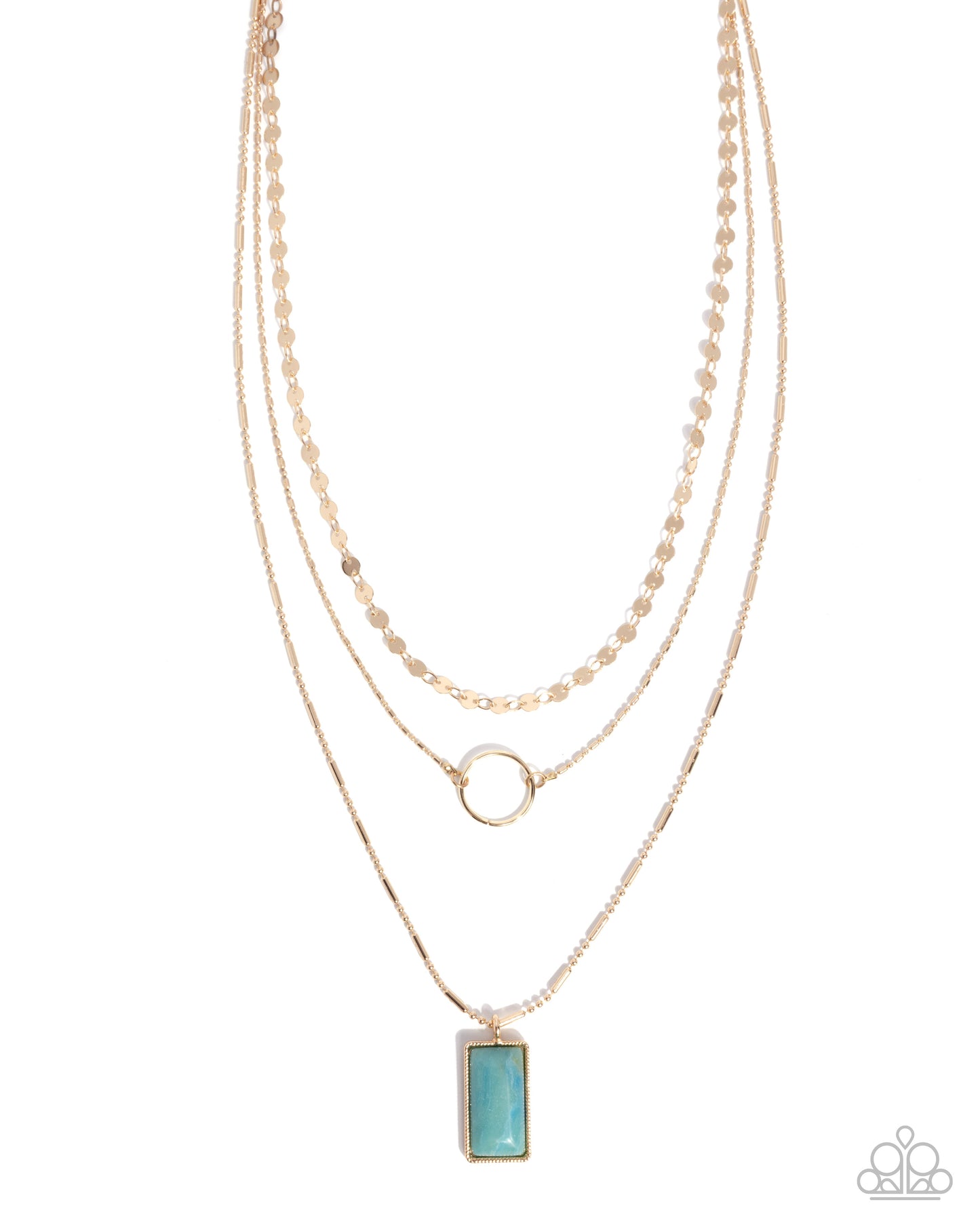 Layered Lyric - Green Stone Gold Layered Short Necklace