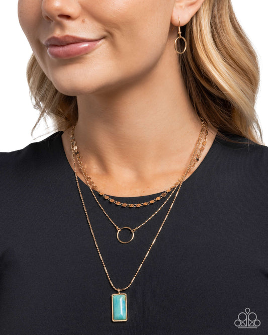 Layered Lyric - Green Stone Gold Layered Short Necklace