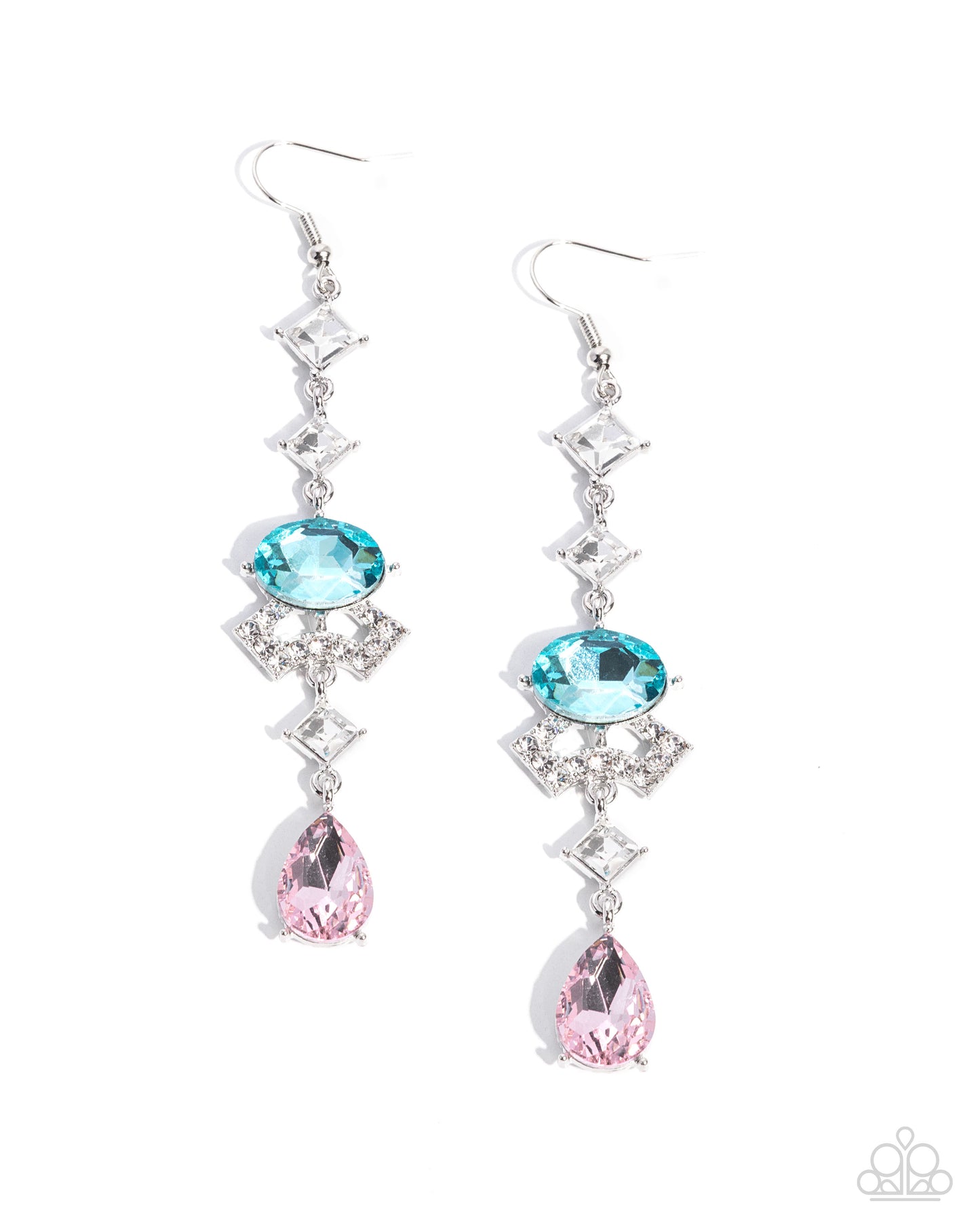 Unmatched Shimmer - Multi Pink and Blue Gem Silver Post Earrings