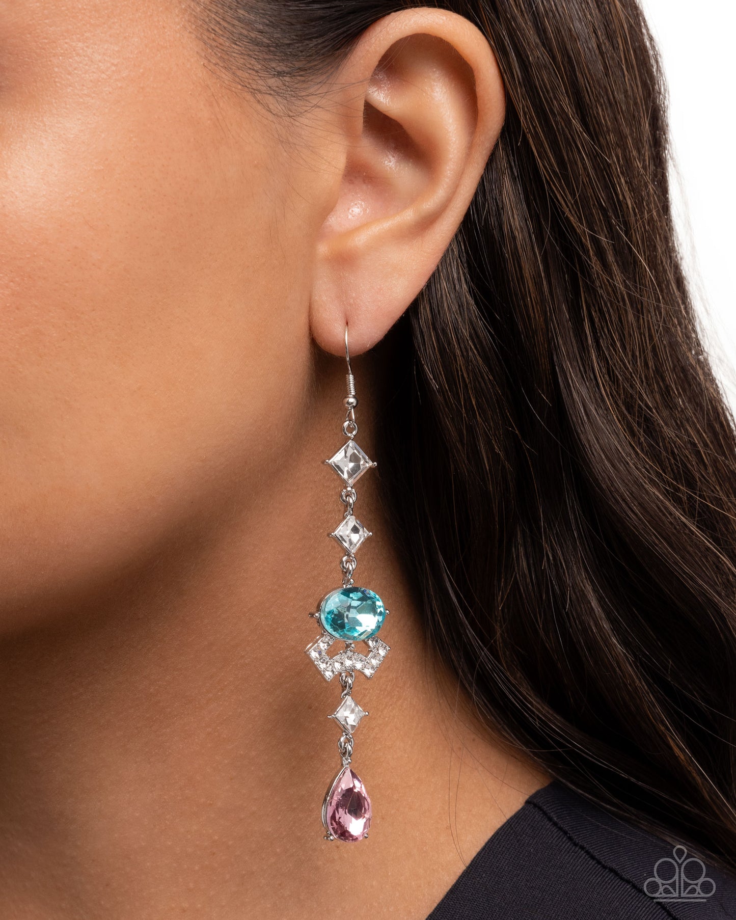 Unmatched Shimmer - Multi Pink and Blue Gem Silver Post Earrings