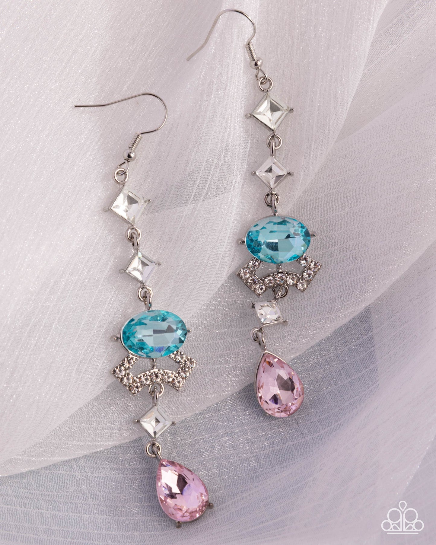 Unmatched Shimmer - Multi Pink and Blue Gem Silver Post Earrings