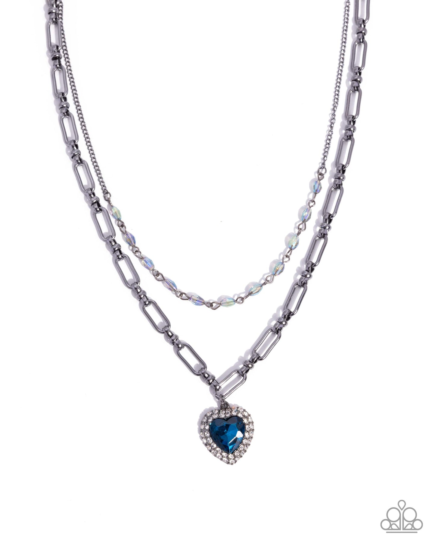 Match Made In HAUTE - Blue Heart Gem UV Bead Gunmetal Layered Short Necklace