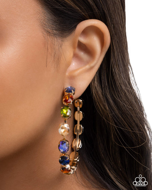 Grand Finale Glitz - Multi Color Gem Gold Hoop Post Earrings