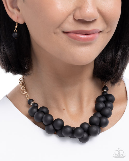 Clustered Court - Black Matte Beads Gold Short Necklace