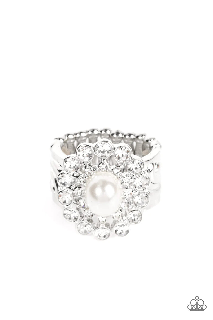 A-list Admirer - White Pearl White Rhinestone Silver Ring