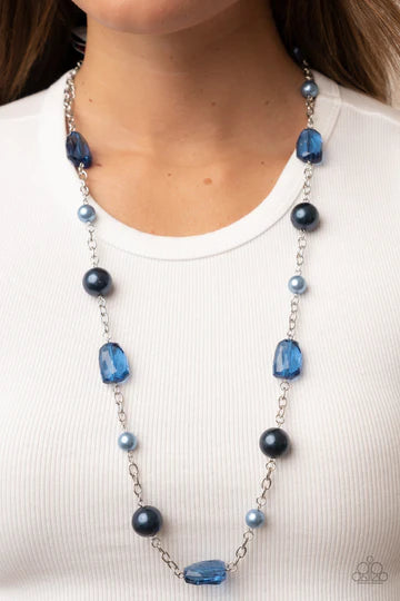 A-List Appeal - Blue Pearl Silver Medium-Length Necklace