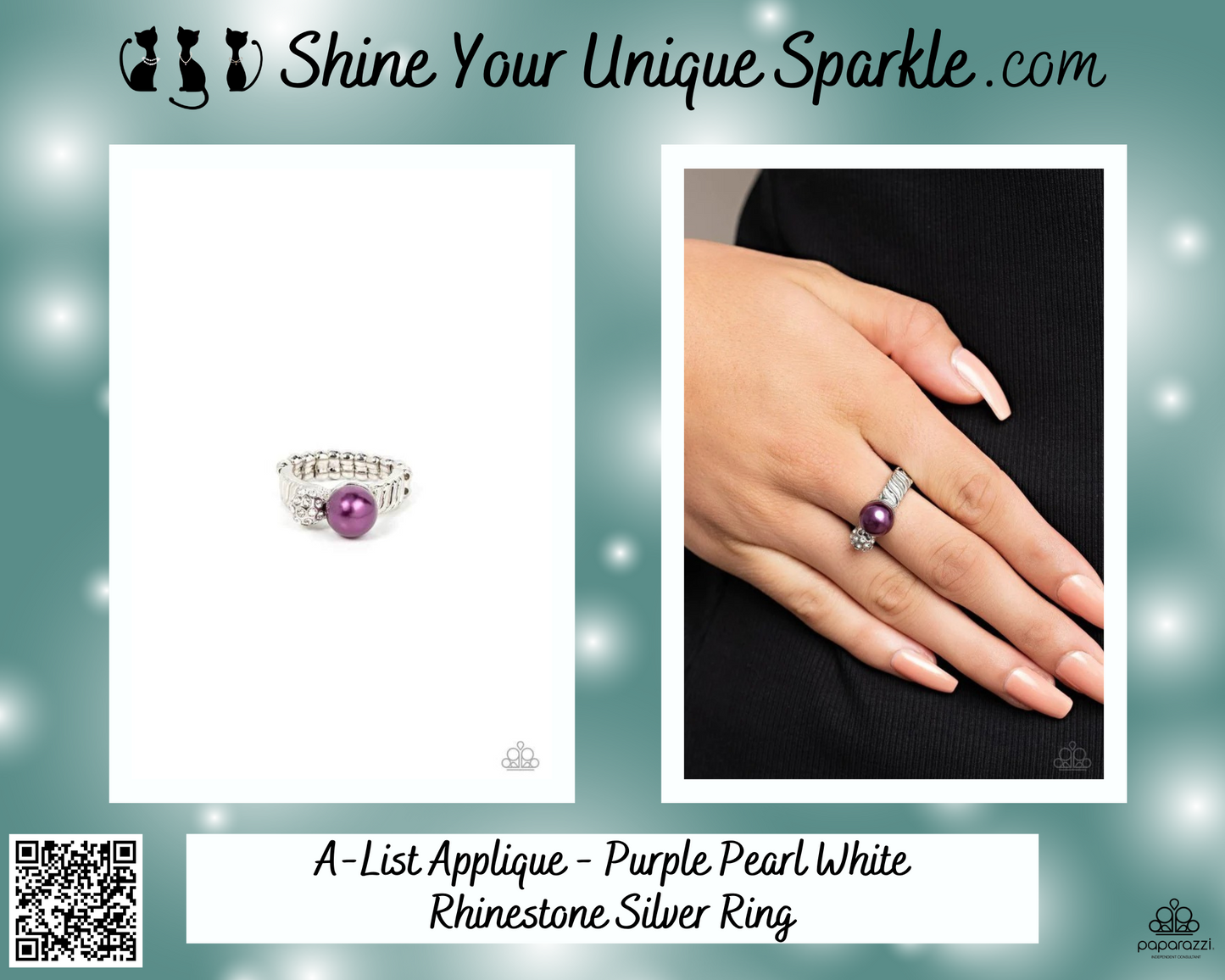 A-List Applique - Purple Pearl White Rhinestone Silver Ring