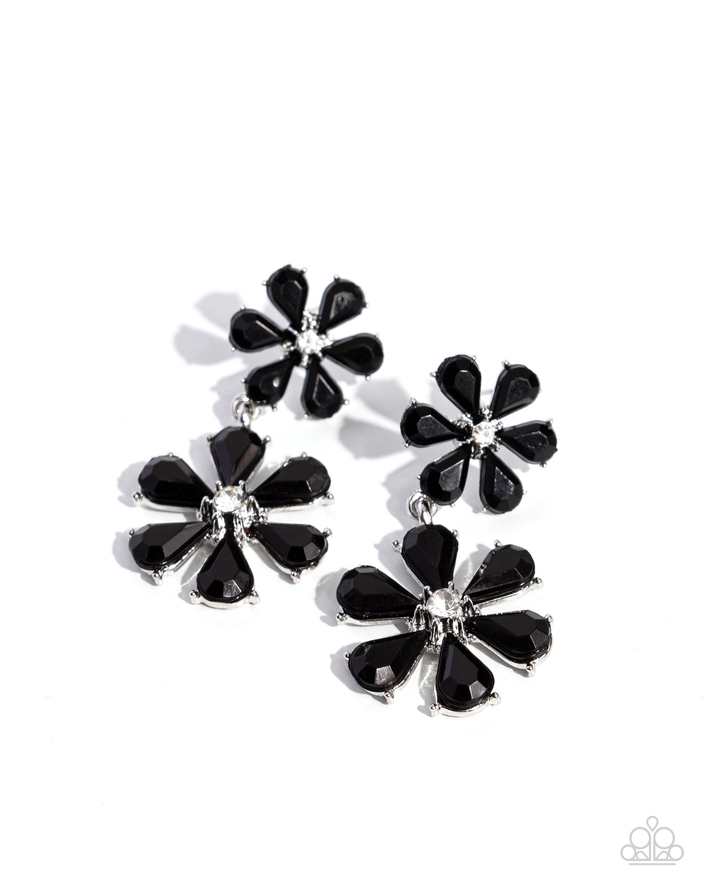 A Blast of Blossoms - Black Flower Gem Silver Post Earrings