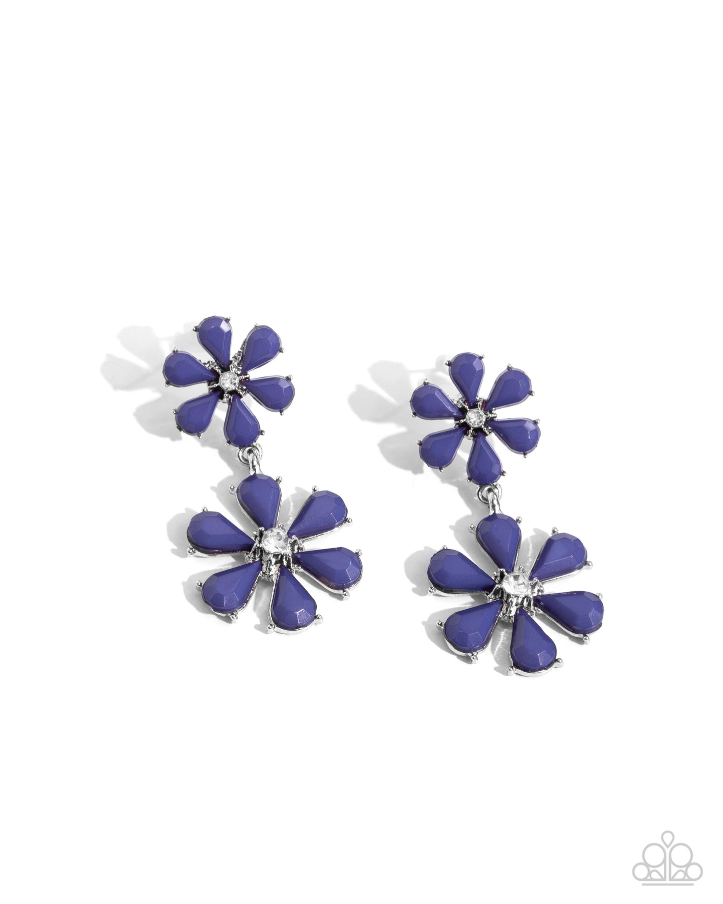 A Blast of Blossoms - Blue Flower Gem Silver Post Earrings