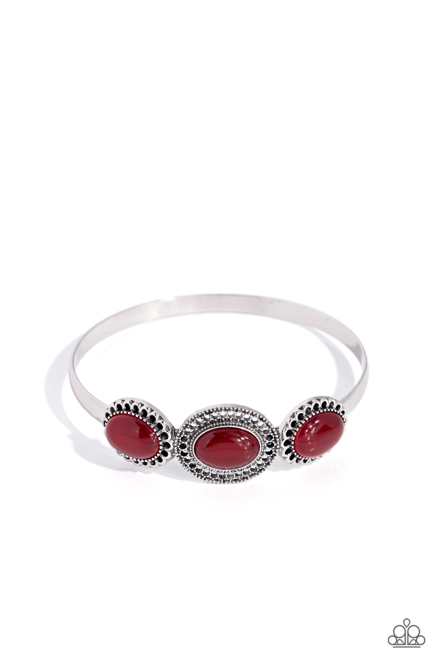 A DAYDREAM Come True - Red Cat's Eye Oval Silver Bangle Bracelet