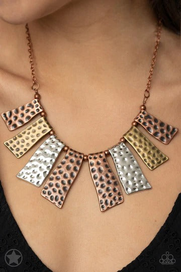 A Fan of the Tribe - Copper Brass Silver Mixed Metal Short Necklace - Blockbuster