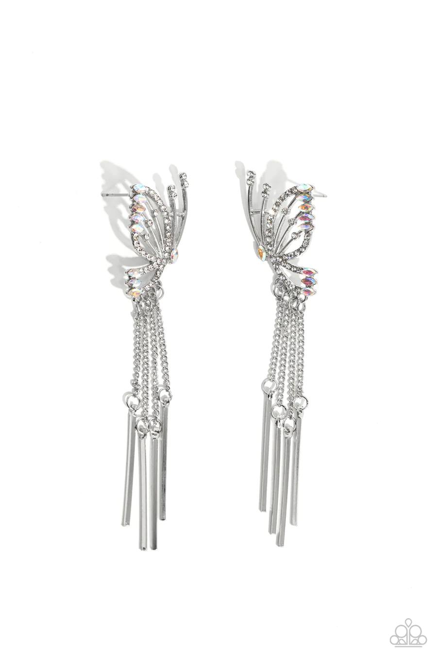 A Few Of My Favorite WINGS - White Iridescent Rhinestone Silver Butterfly Post Earrings - 2023 Convention Exclusive