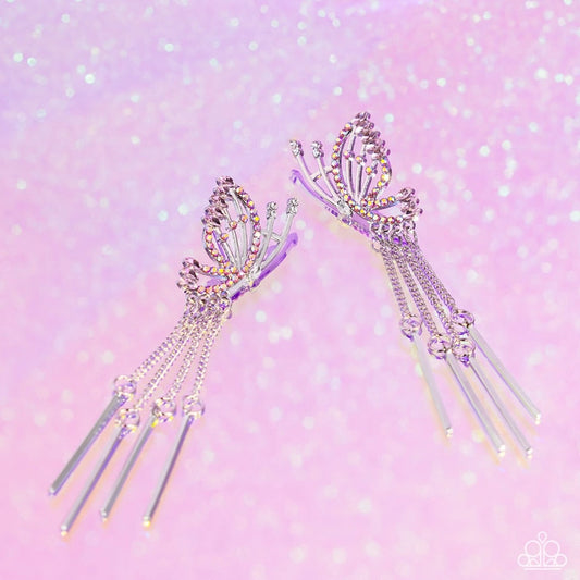 A Few Of My Favorite WINGS - Pink Iridescent Rhinestone Silver Butterfly Post Earrings