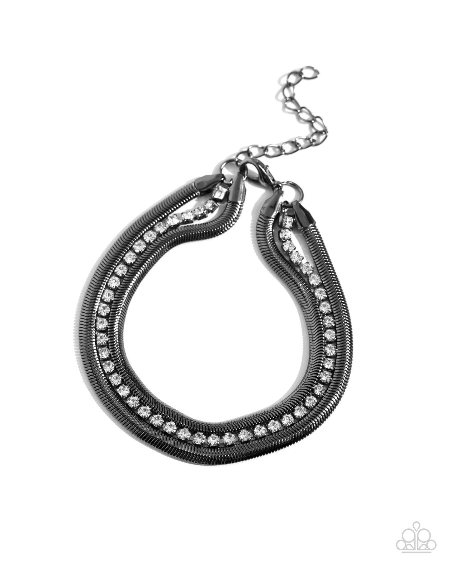 A SQUARE Treasure - Black Gunmetal Snake Chain White Rhinestone Clasp Bracelet