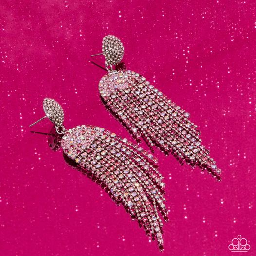 A Toast to You - Pink Rhinestone Silver Post Earrings