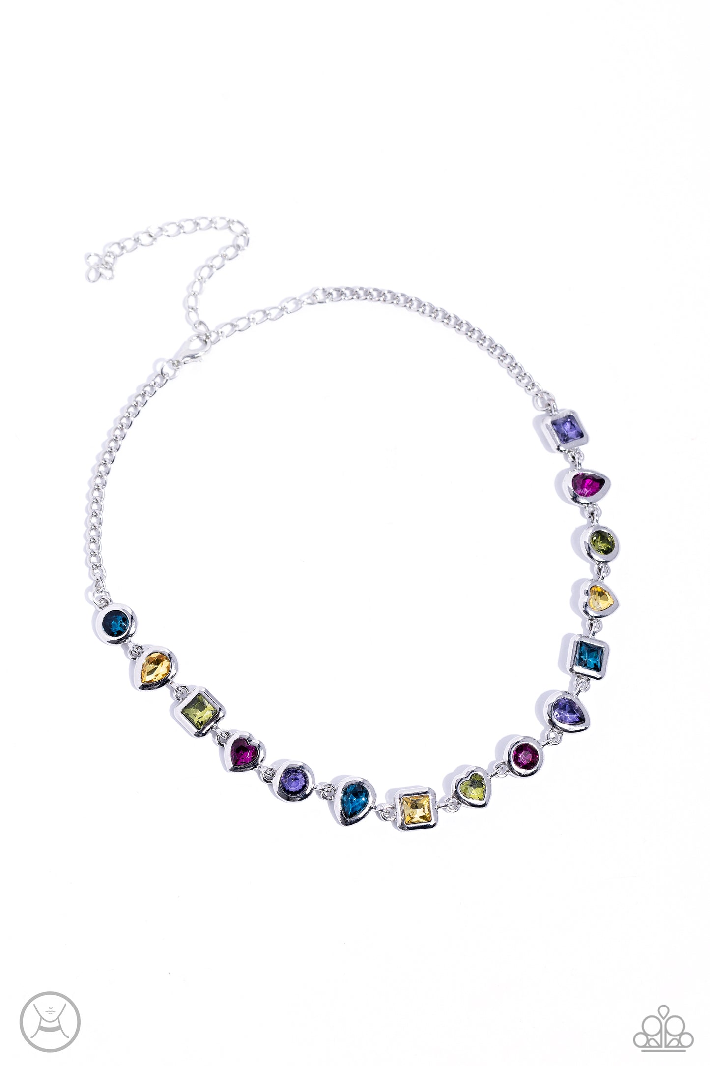 Abstract Admirer - Multi Color Gem Silver Choker Necklace - Life of the Party