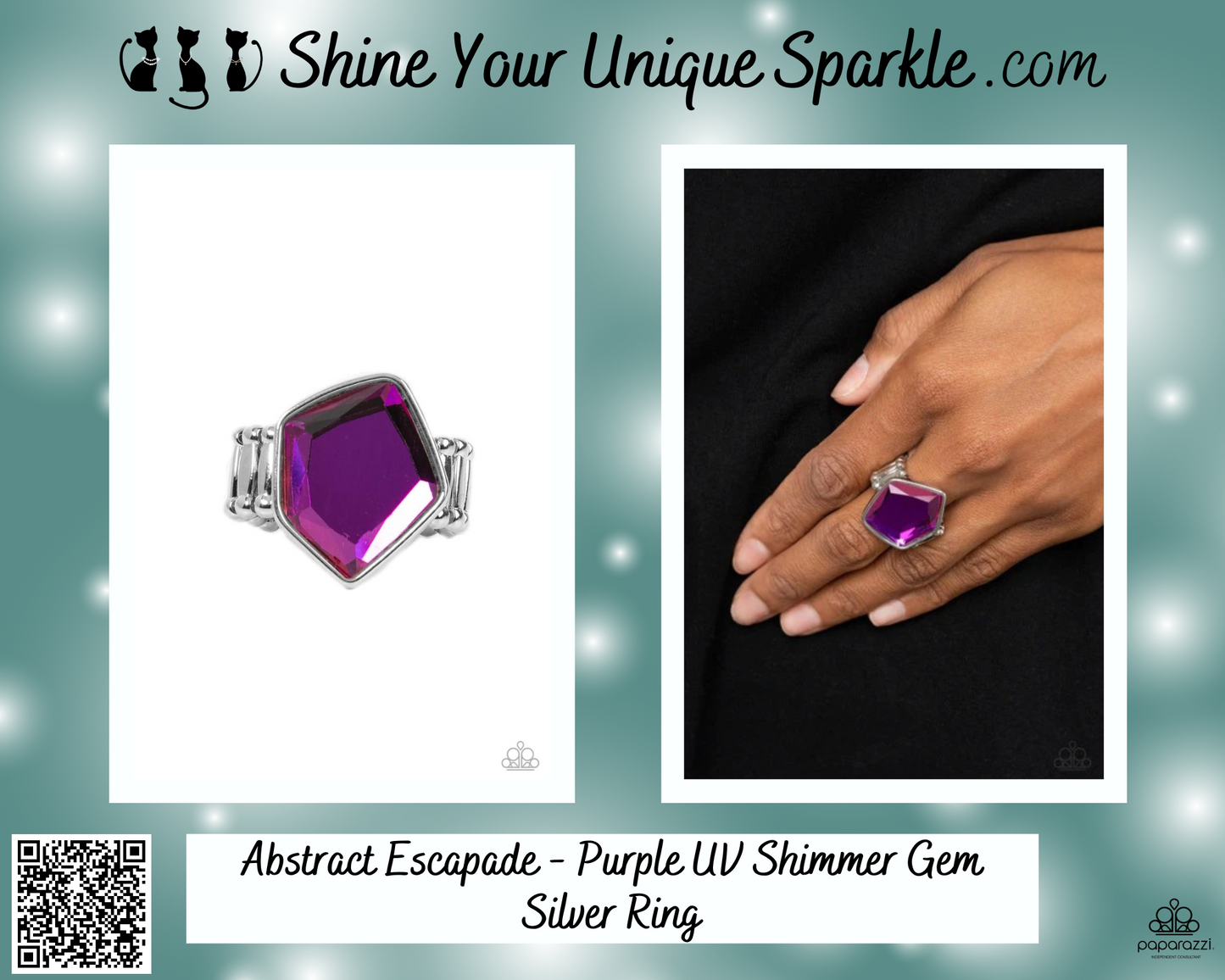 Abstract Escapade - Purple UV Shimmer Gem Silver Ring