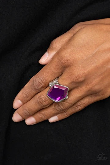 Abstract Escapade - Purple UV Shimmer Gem Silver Ring