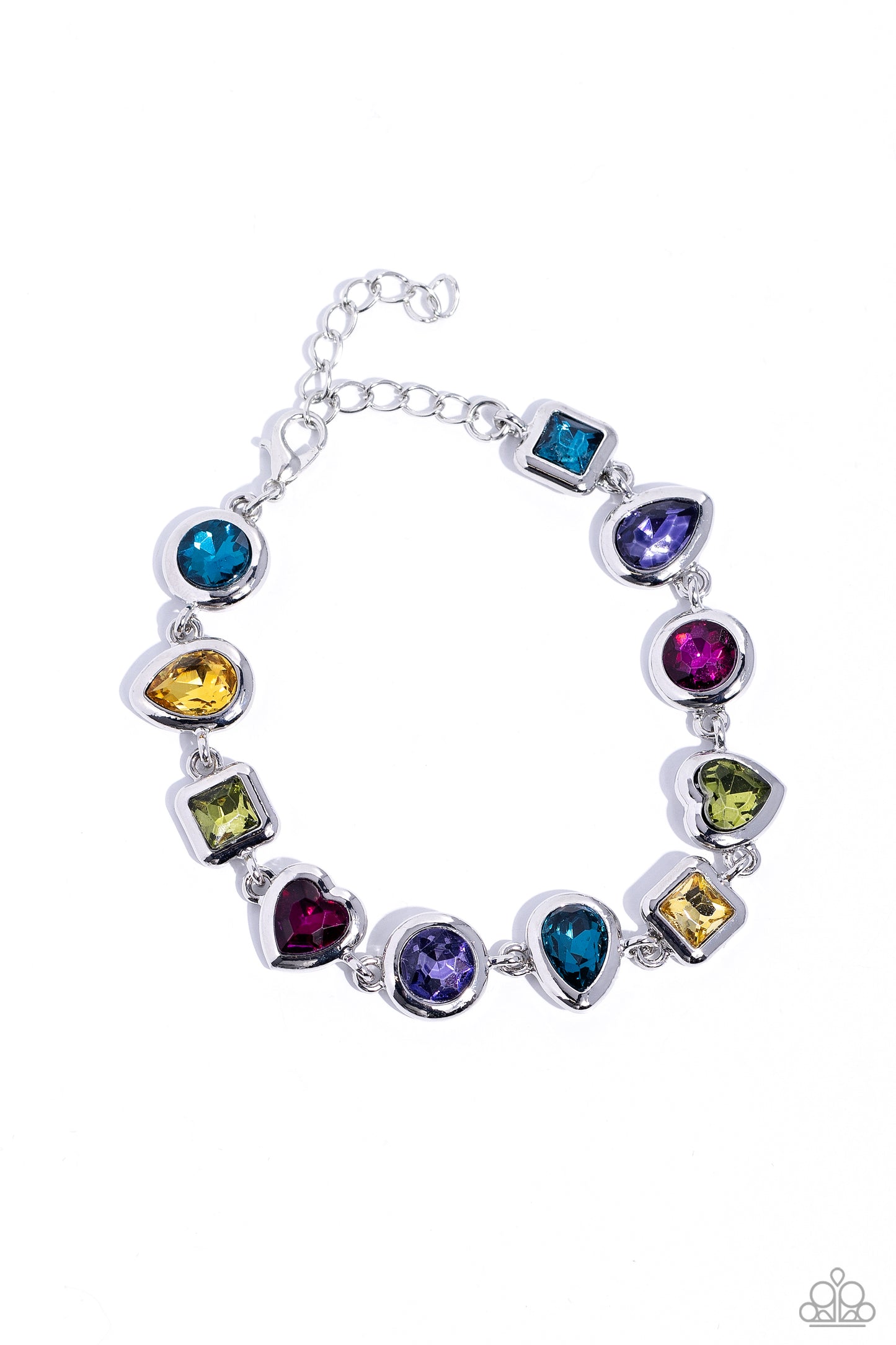 Actively Abstract - Multi Color Gem Silver Clasp Bracelet - Life of the Party