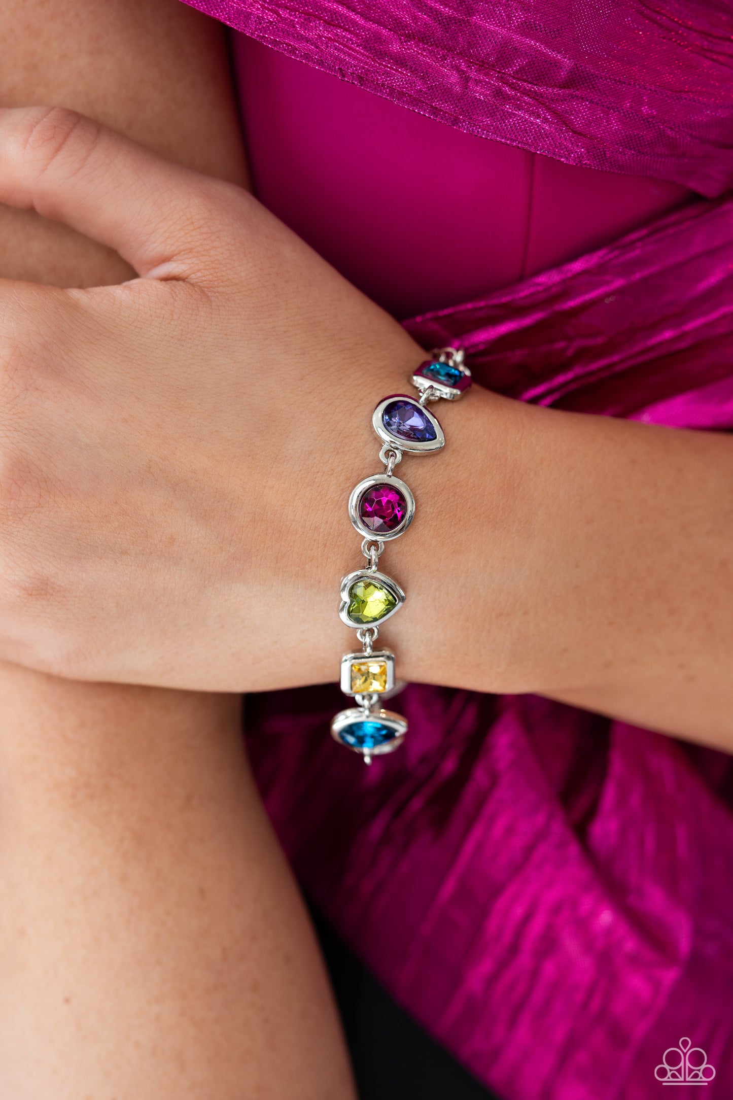 Actively Abstract - Multi Color Gem Silver Clasp Bracelet - Life of the Party