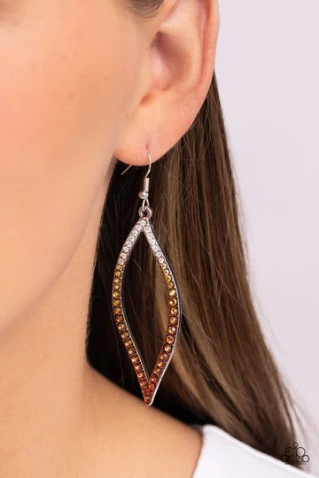 Admirable Asymmetry - Multi Ombre Rhinestone Silver Fishhook Earrings