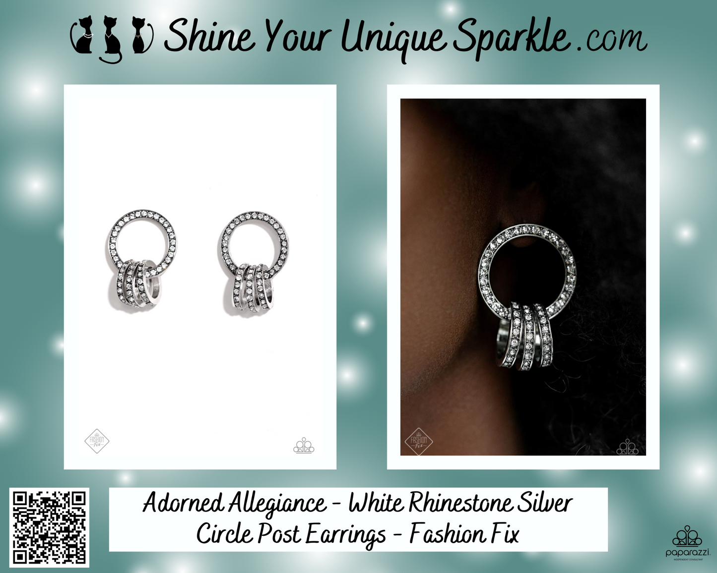 Adorned Allegiance - White Rhinestone Silver Circle Post Earrings - Fashion Fix