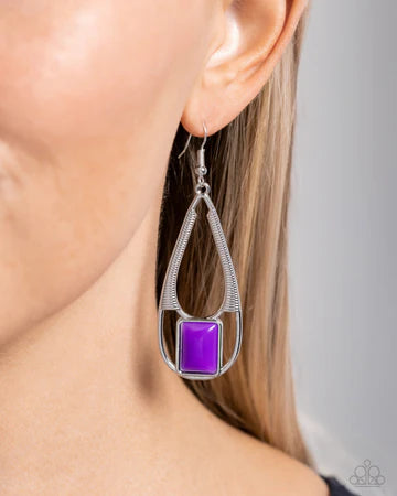 Adventure Story - Purple Bead Silver Fishhook Earrings