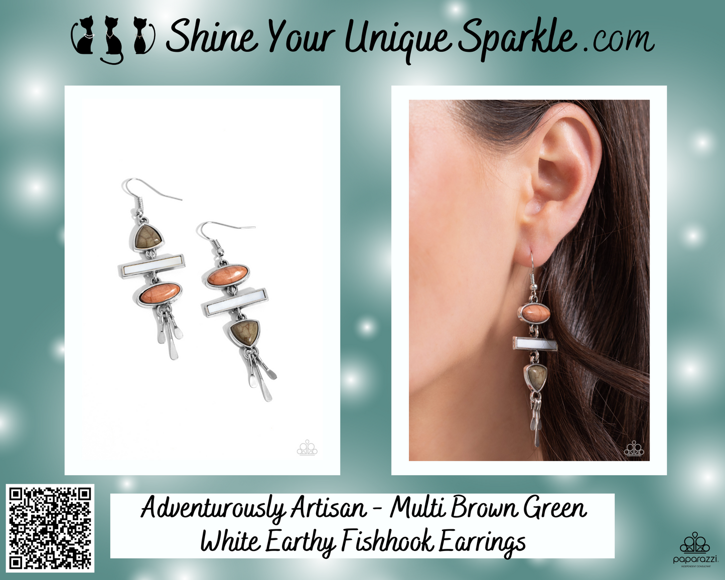 Adventurously Artisan - Multi Brown Green White Earthy Fishhook Earrings