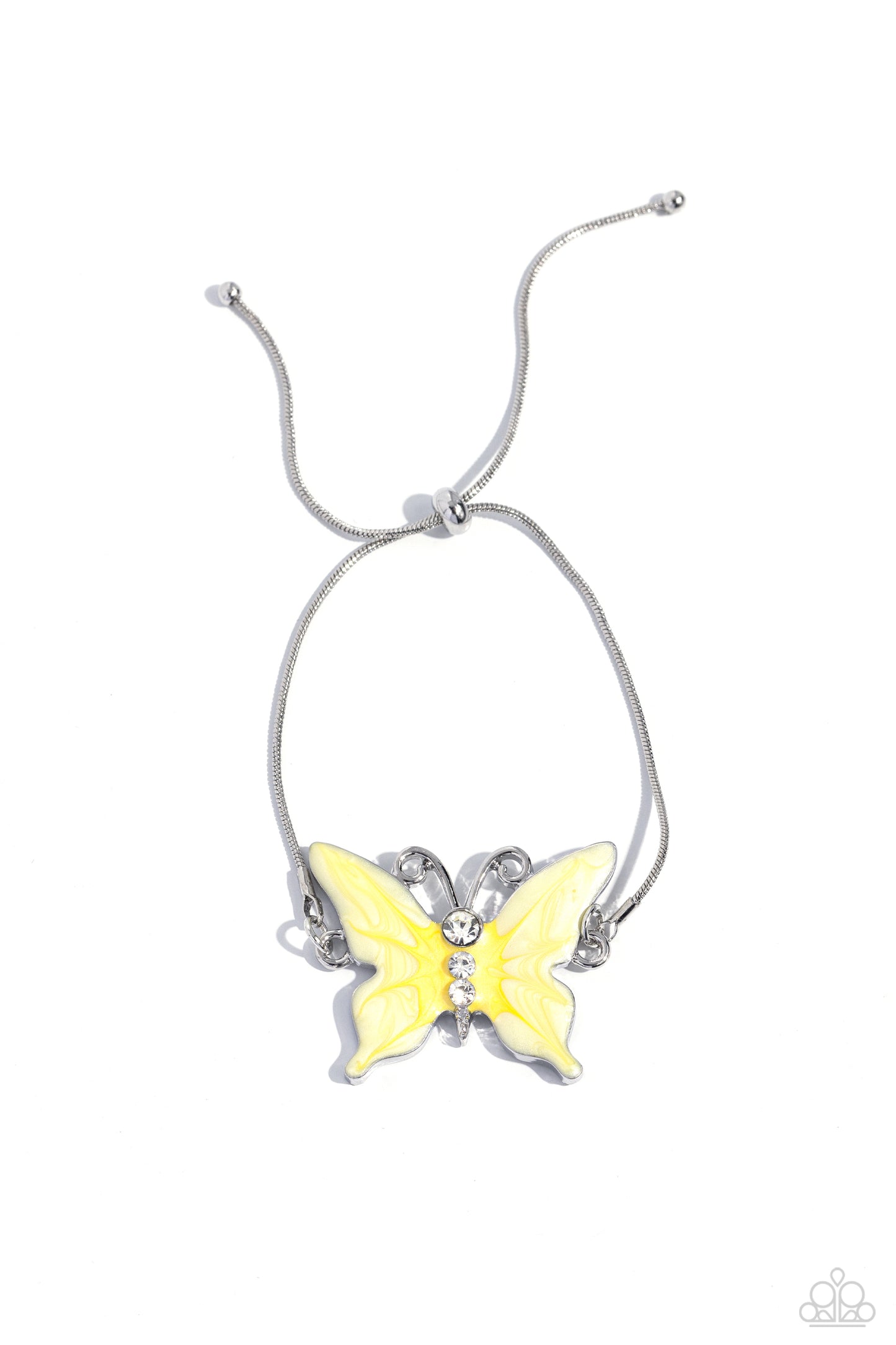 Aerial Adornment - Yellow Butterfly Silver Slide Bracelet