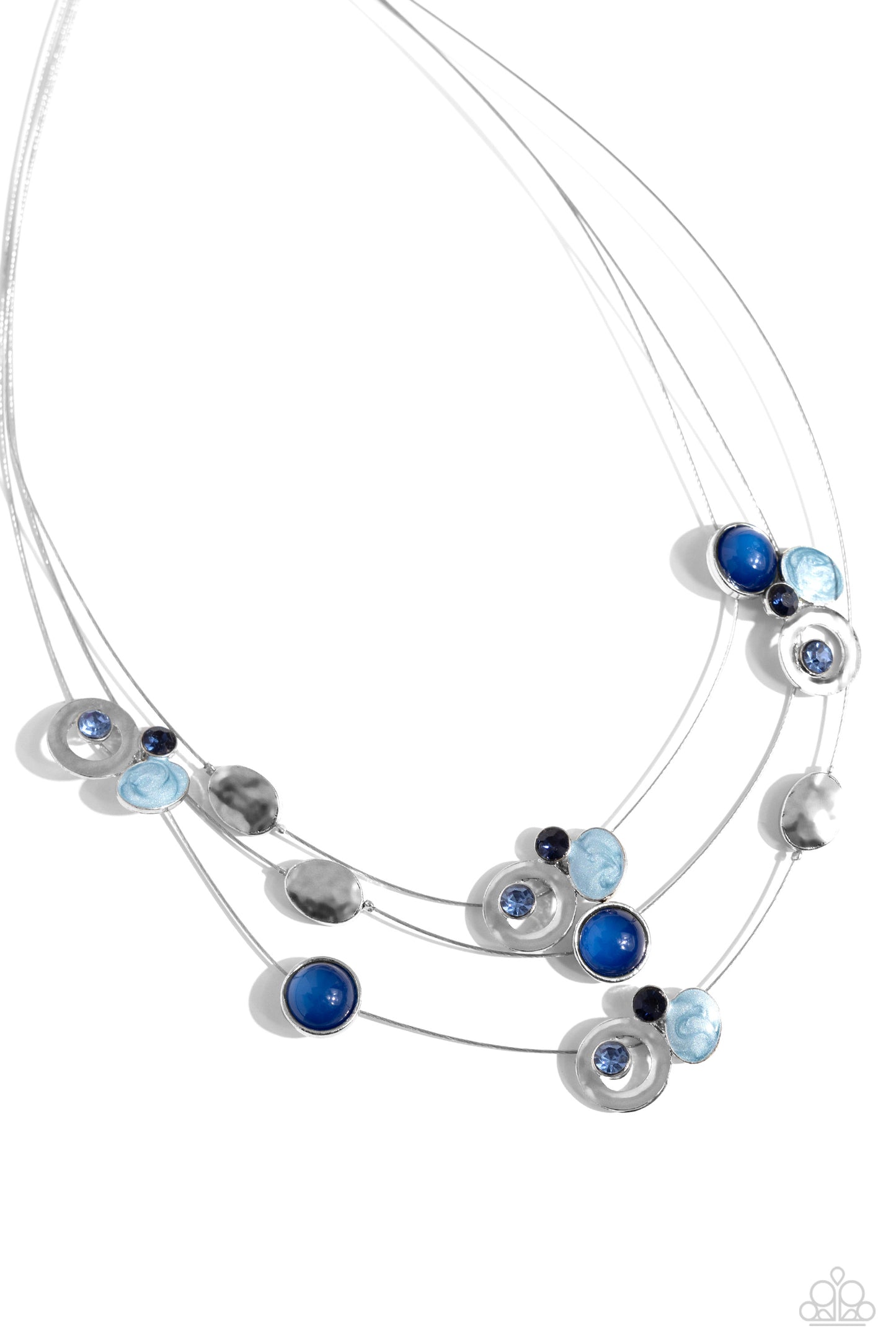 Affectionate Array - Blue Bead Silver Wire Short Necklace