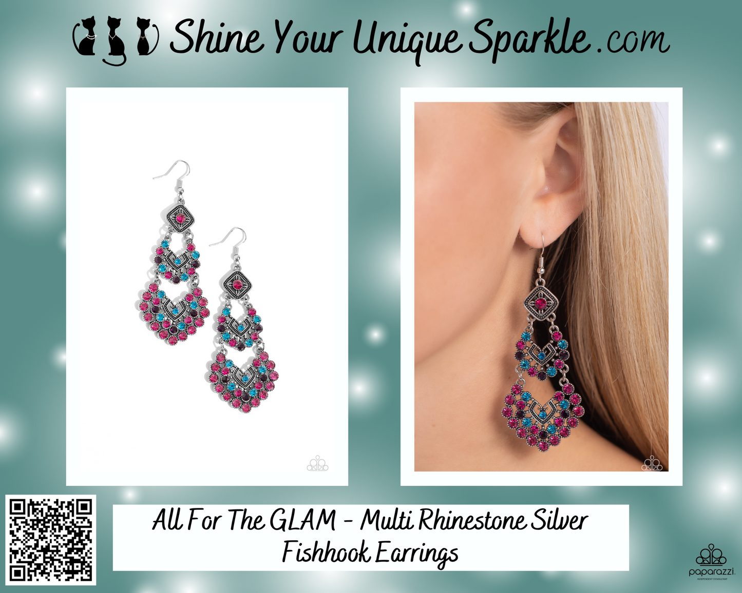 All For The GLAM - Multi Rhinestone Silver Fishhook Earrings