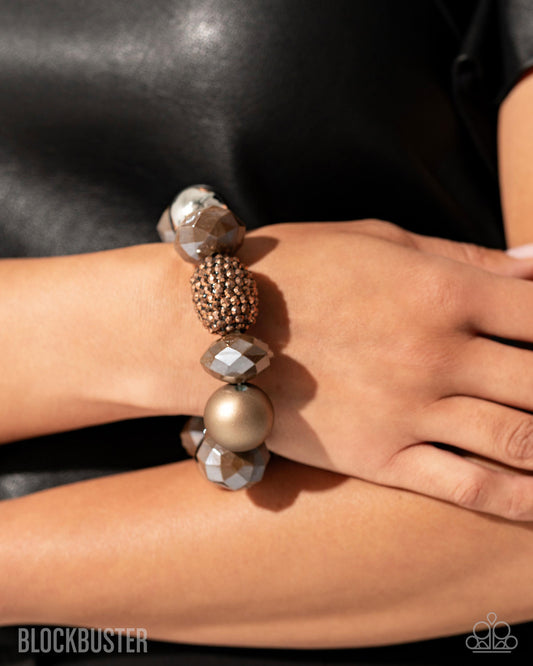 All Cozied Up - Copper, Brown and Silver Chunky Bead Stretchy Bracelet Blockbuster