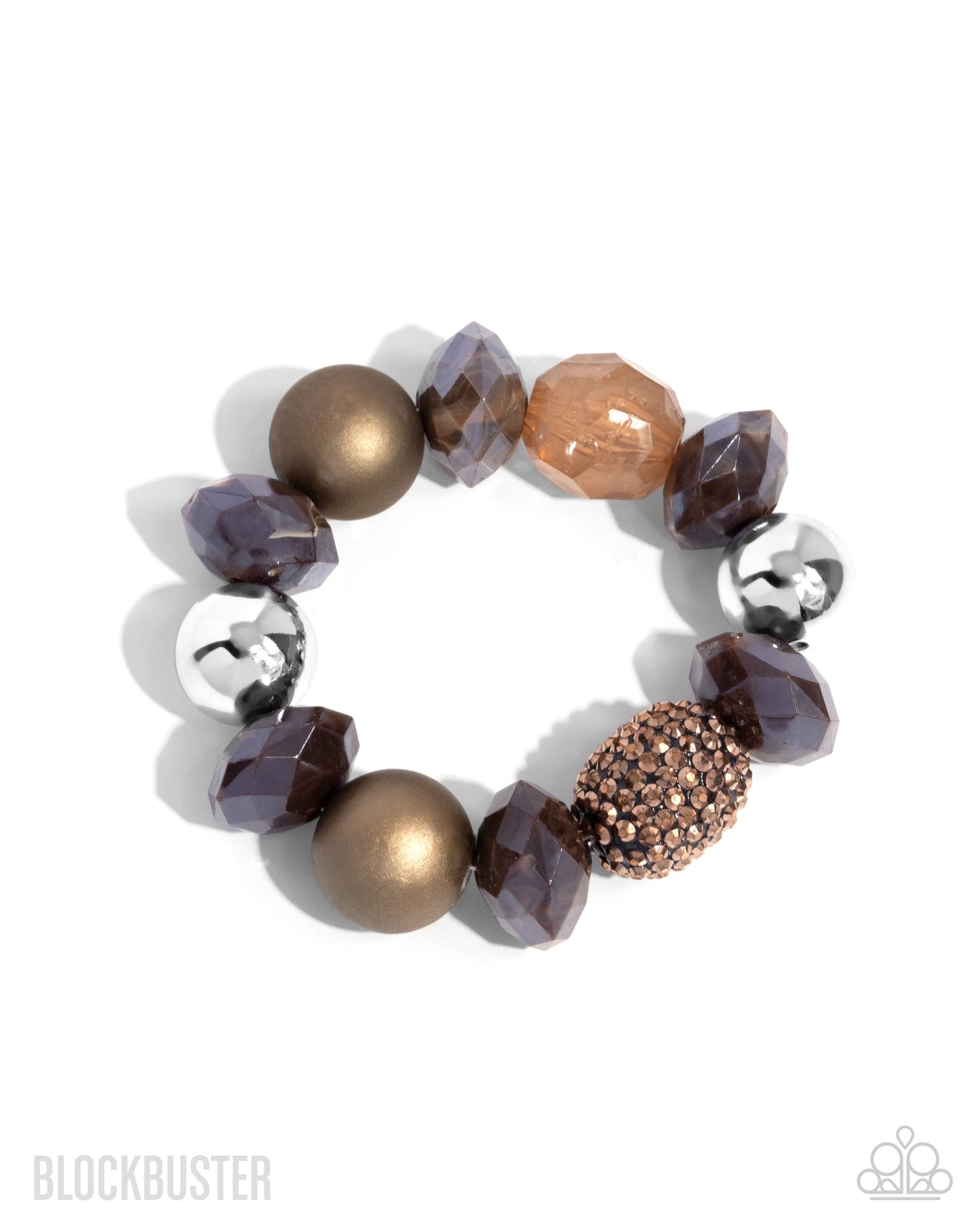 All Cozied Up - Copper, Brown and Silver Chunky Bead Stretchy Bracelet Blockbuster