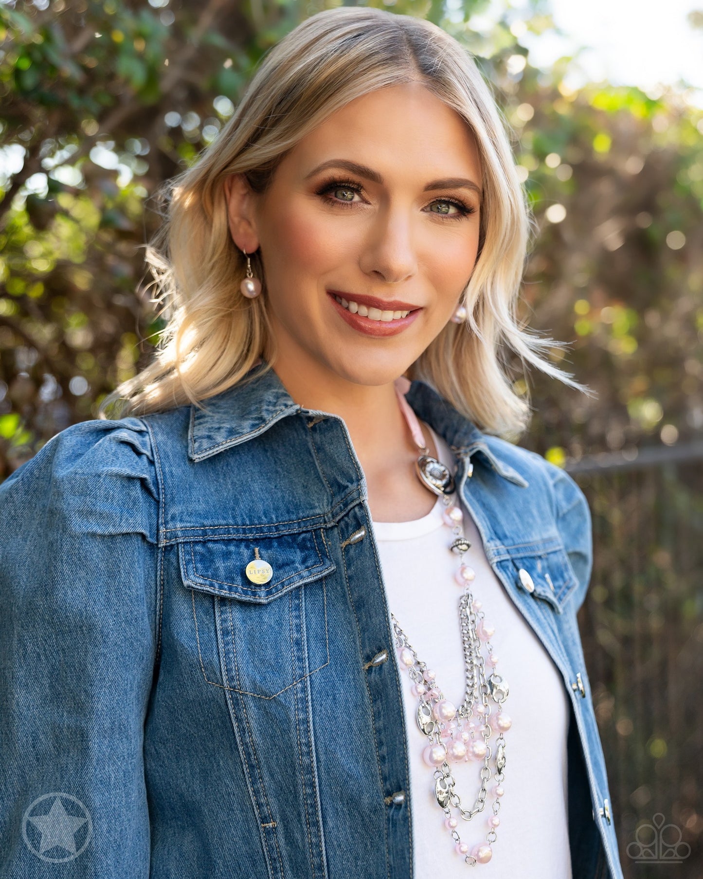 All The Trimmings - Pink Ribbon Pearl and Silver Bead Long Necklace - Blockbuster