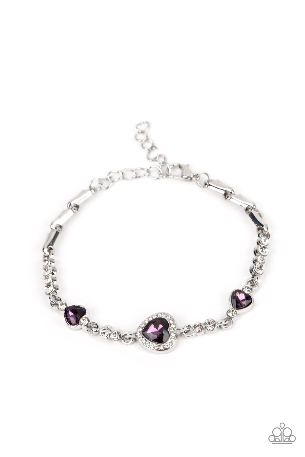 Amor Actually - Purple Heart White Rhinestones Silver Clasp Bracelet