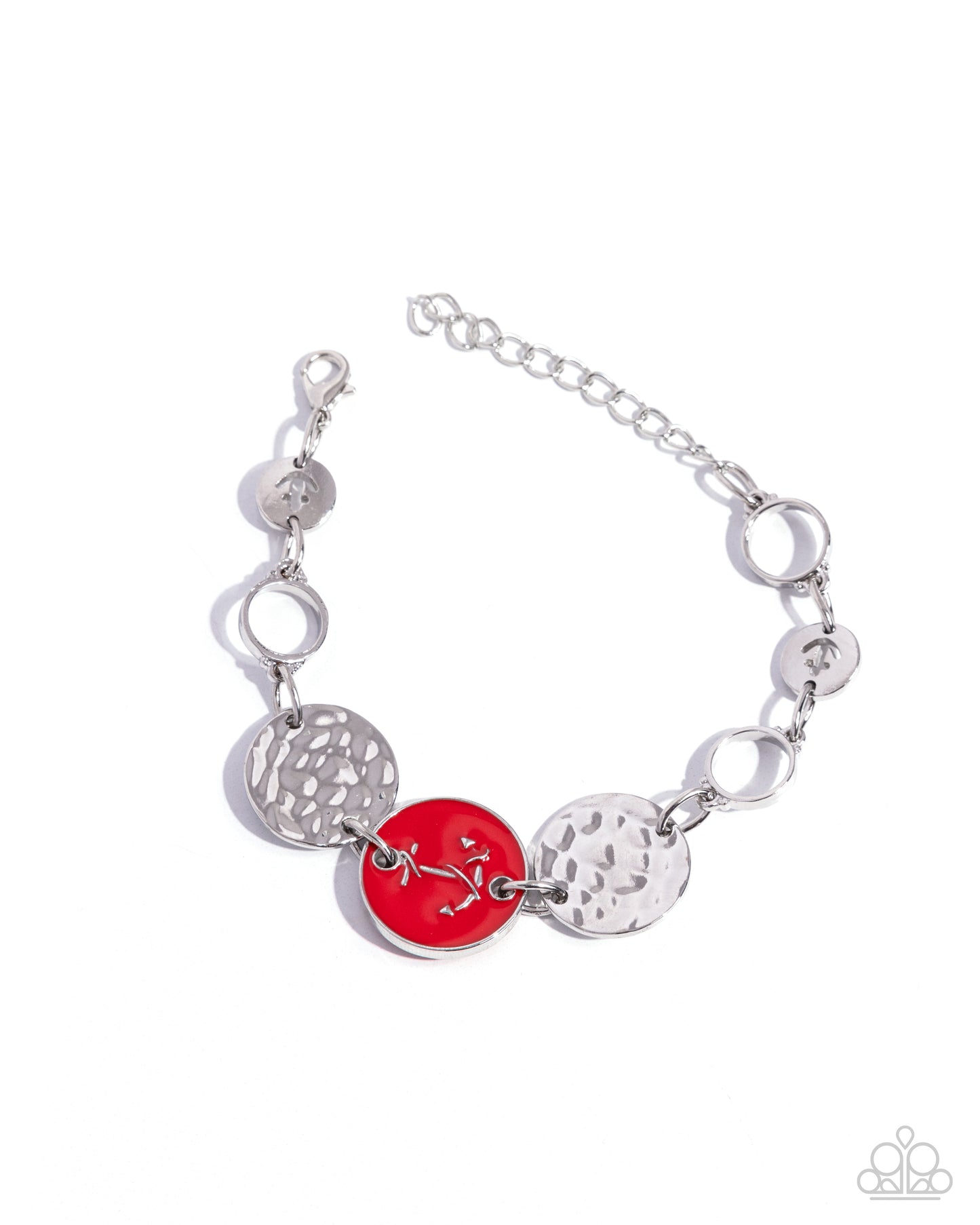 Anchor Alignment - Red Disc Silver Clasp Bracelet