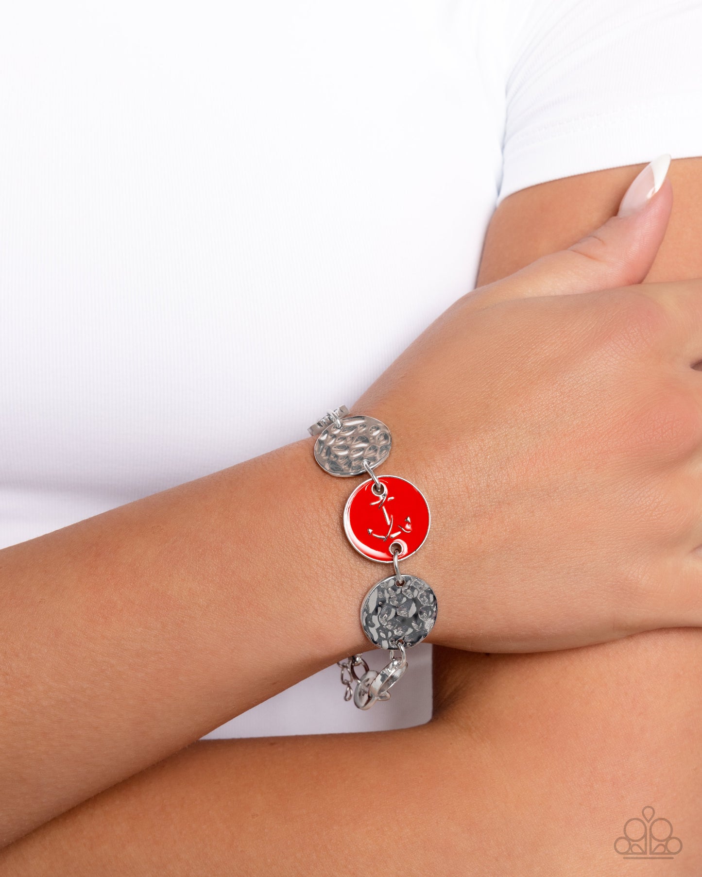 Anchor Alignment - Red Disc Silver Clasp Bracelet