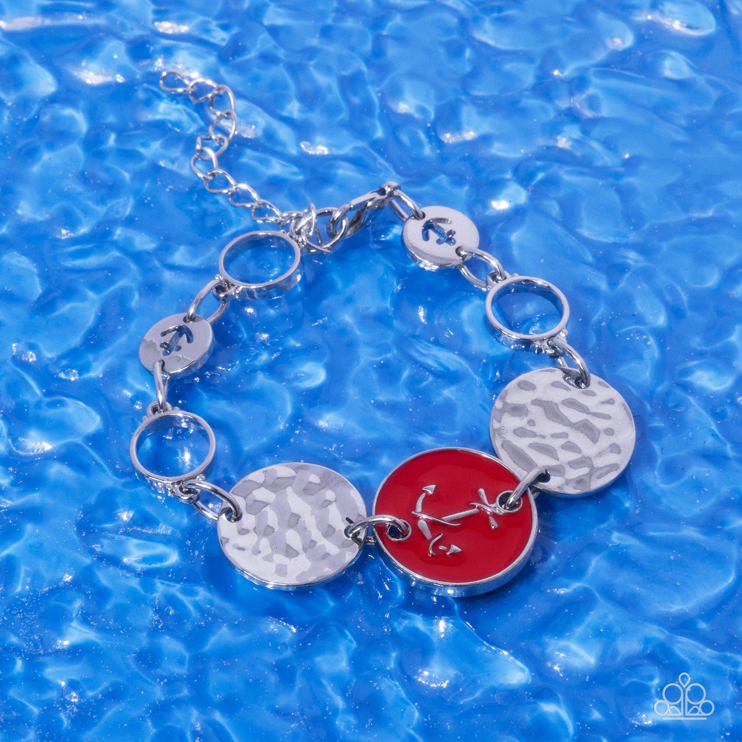 Anchor Alignment - Red Disc Silver Clasp Bracelet