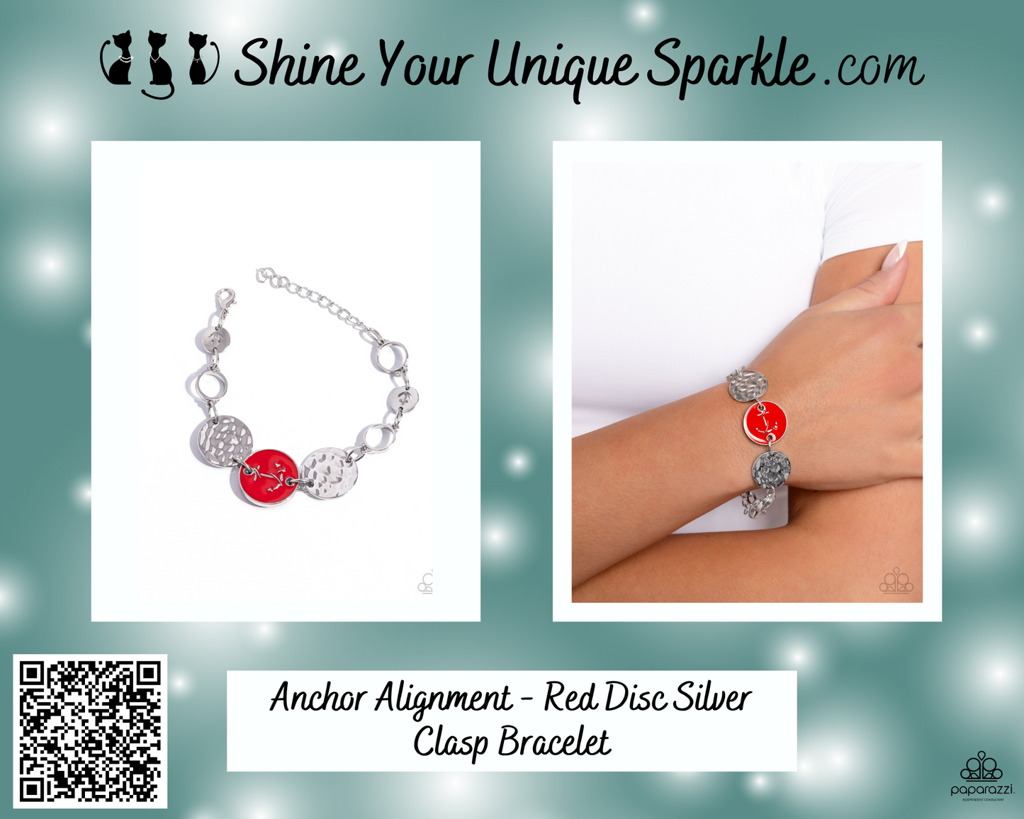 Anchor Alignment - Red Disc Silver Clasp Bracelet