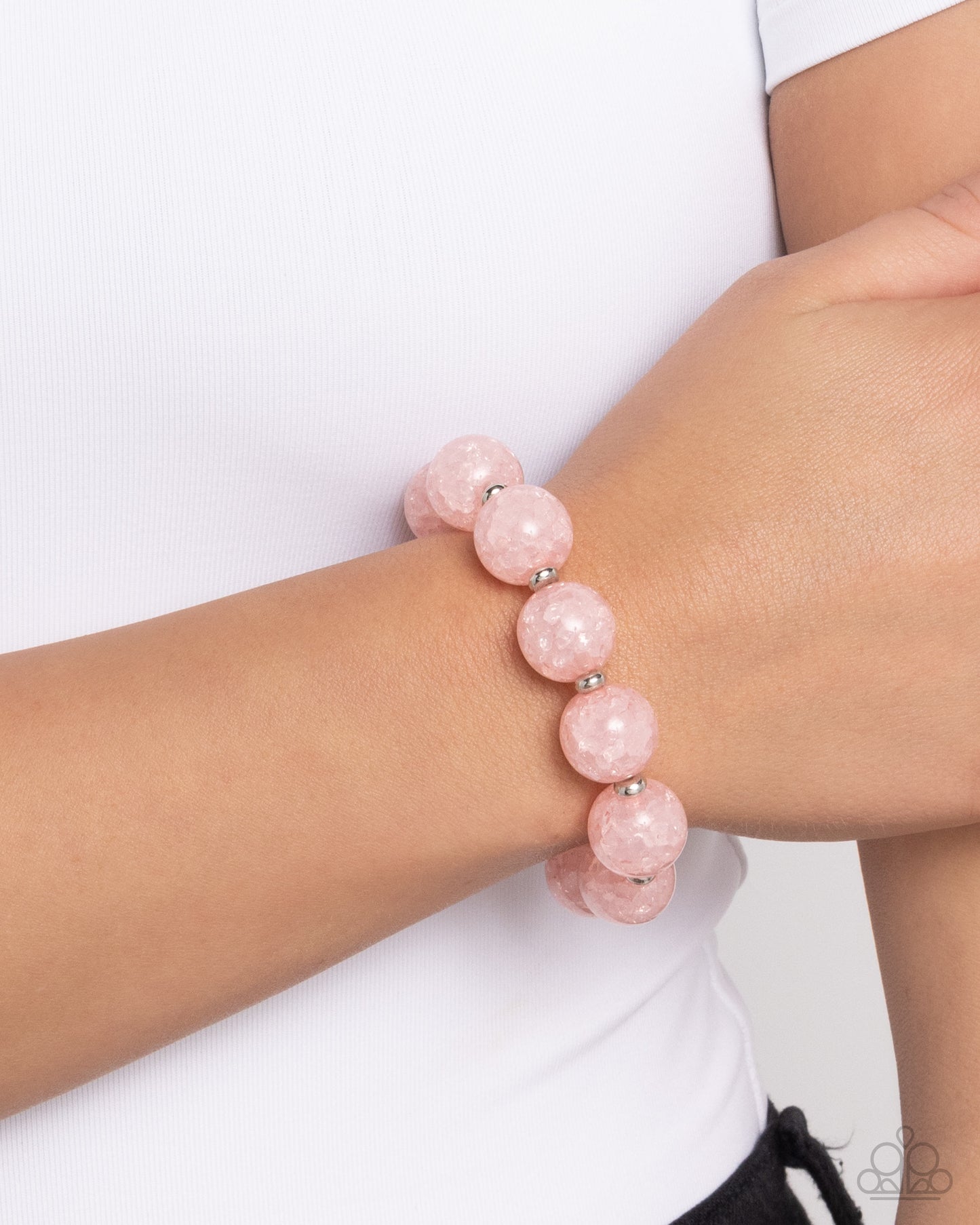 Arctic Affluence - Pink and Silver Bead Stretchy Bracelet