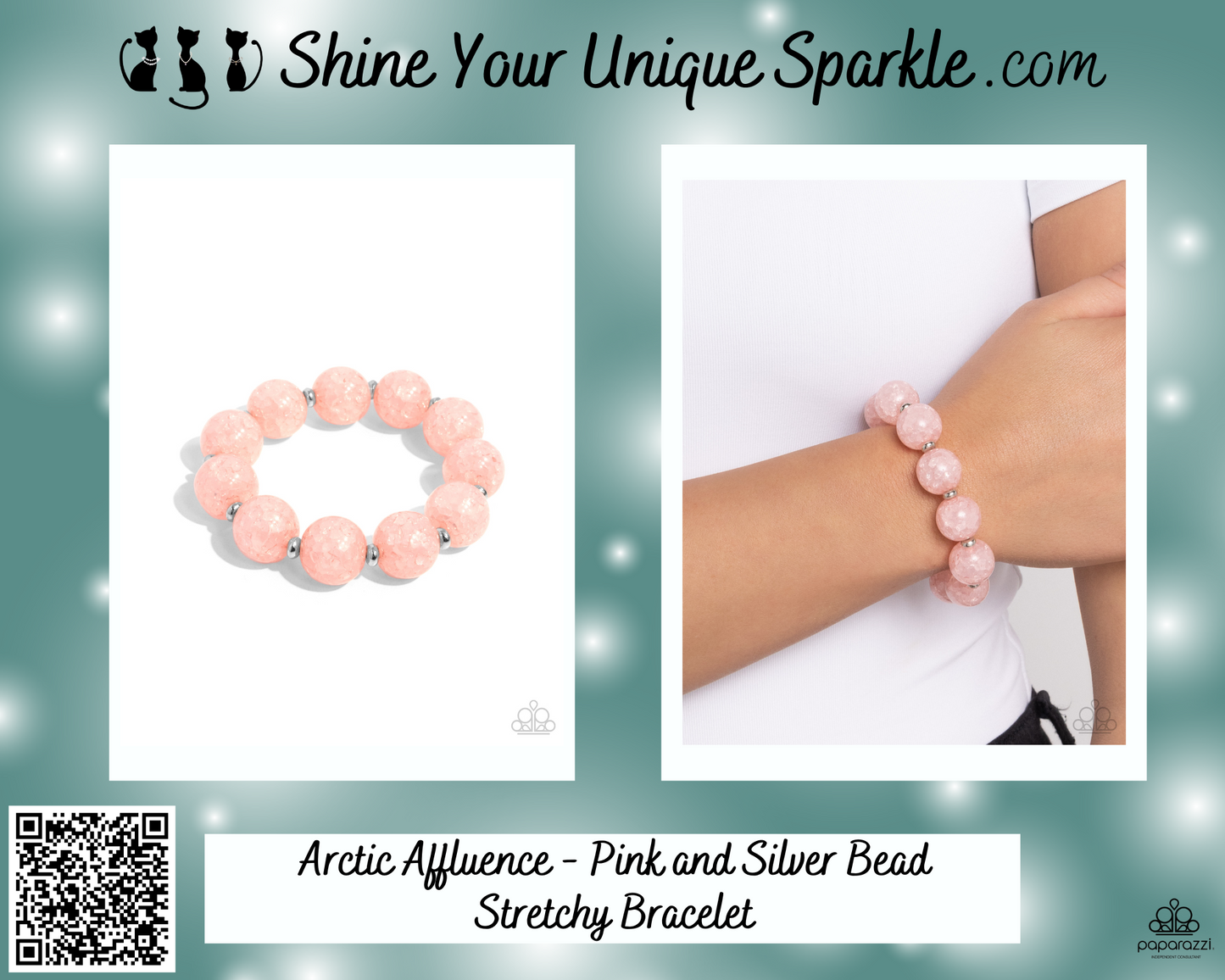 Arctic Affluence - Pink and Silver Bead Stretchy Bracelet