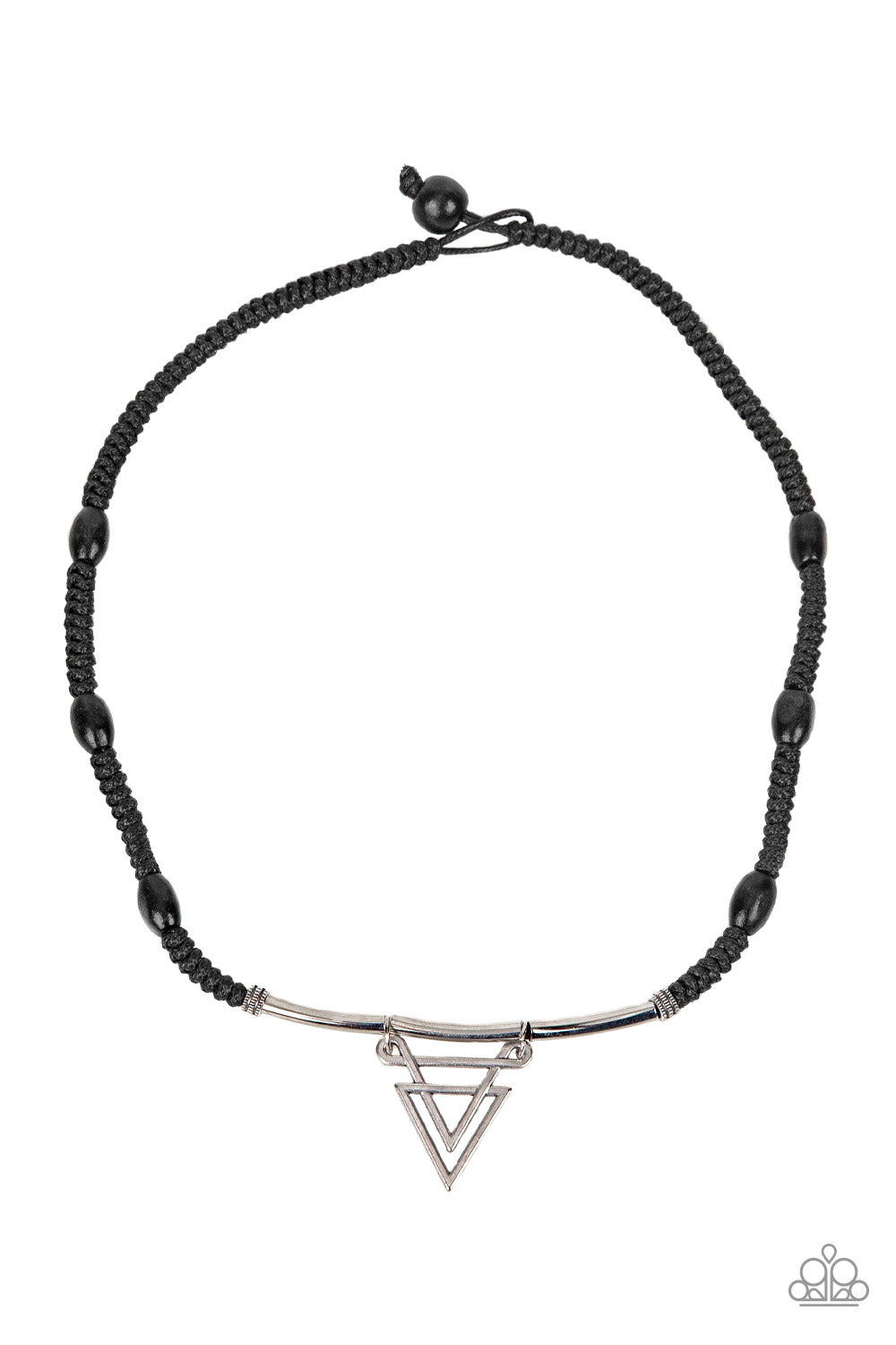 Arrowed Admiral - Black Cord Silver Triangle Urban Short Necklace